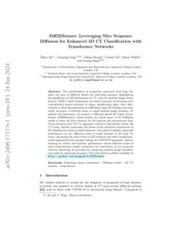 Diff3Dformer: Leveraging Slice Sequence Diffusion for Enhanced 3D CT
  Classification with Transformer Networks