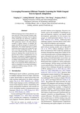 Leveraging Parameter-Efficient Transfer Learning for Multi-Lingual
  Text-to-Speech Adaptation