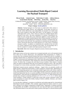 Learning Decentralized Multi-Biped Control for Payload Transport