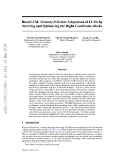 BlockLLM: Memory-Efficient Adaptation of LLMs by Selecting and
  Optimizing the Right Coordinate Blocks