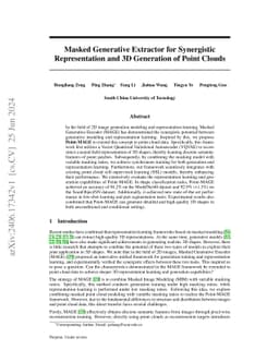 Masked Generative Extractor for Synergistic Representation and 3D
  Generation of Point Clouds