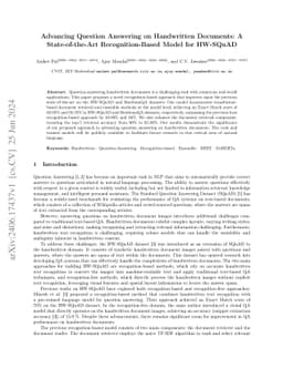 Advancing Question Answering on Handwritten Documents: A
  State-of-the-Art Recognition-Based Model for HW-SQuAD
