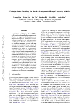 Entropy-Based Decoding for Retrieval-Augmented Large Language Models