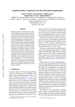 LumberChunker: Long-Form Narrative Document Segmentation