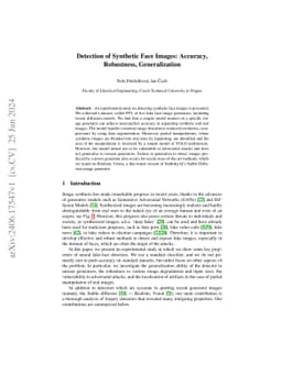 Detection of Synthetic Face Images: Accuracy, Robustness, Generalization