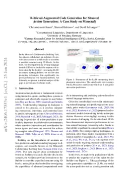 Retrieval-Augmented Code Generation for Situated Action Generation: A
  Case Study on Minecraft