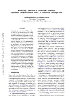 Knowledge Distillation in Automated Annotation: Supervised Text
  Classification with LLM-Generated Training Labels