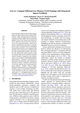 Grass: Compute Efficient Low-Memory LLM Training with Structured Sparse
  Gradients