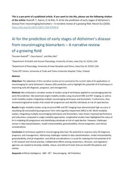 AI for the prediction of early stages of Alzheimer's disease from
  neuroimaging biomarkers -- A narrative review of a growing field