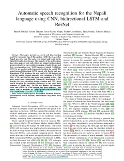 Automatic speech recognition for the Nepali language using CNN,
  bidirectional LSTM and ResNet
