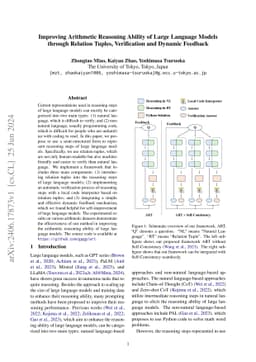 Improving Arithmetic Reasoning Ability of Large Language Models through
  Relation Tuples, Verification and Dynamic Feedback