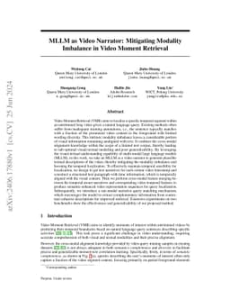 MLLM as Video Narrator: Mitigating Modality Imbalance in Video Moment
  Retrieval