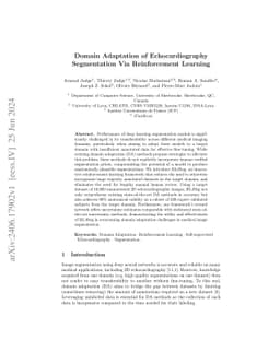 Domain Adaptation of Echocardiography Segmentation Via Reinforcement
  Learning