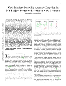 View-Invariant Pixelwise Anomaly Detection in Multi-object Scenes with Adaptive View Synthesis