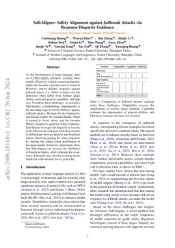 SafeAligner: Safety Alignment against Jailbreak Attacks via Response
  Disparity Guidance