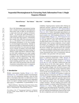 Sequential Disentanglement by Extracting Static Information From A
  Single Sequence Element