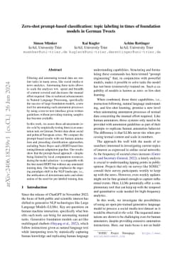 Zero-shot prompt-based classification: topic labeling in times of
  foundation models in German Tweets