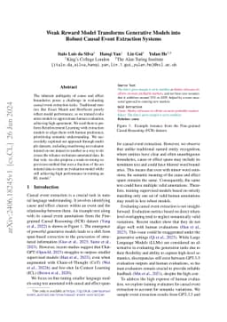 Weak Reward Model Transforms Generative Models into Robust Causal Event
  Extraction Systems