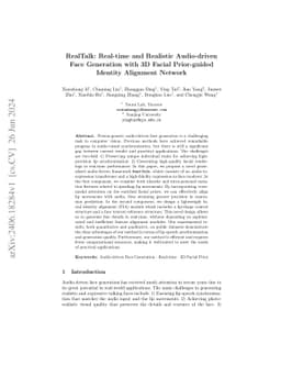 RealTalk: Real-time and Realistic Audio-driven Face Generation with 3D
  Facial Prior-guided Identity Alignment Network