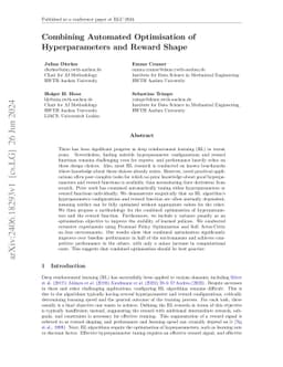 Combining Automated Optimisation of Hyperparameters and Reward Shape