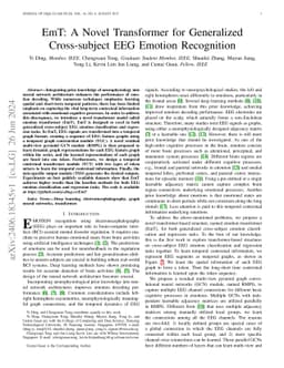 EmT: A Novel Transformer for Generalized Cross-subject EEG Emotion Recognition