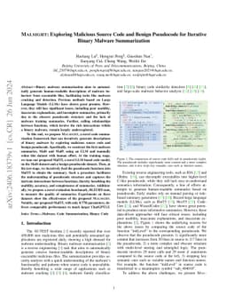 MALSIGHT: Exploring Malicious Source Code and Benign Pseudocode for
  Iterative Binary Malware Summarization