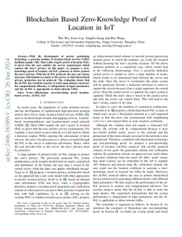 Blockchain Based Zero-Knowledge Proof of Location in IoT