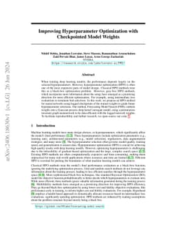 Improving Hyperparameter Optimization with Checkpointed Model Weights