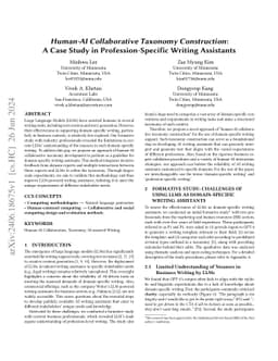 Human-AI Collaborative Taxonomy Construction: A Case Study in
  Profession-Specific Writing Assistants