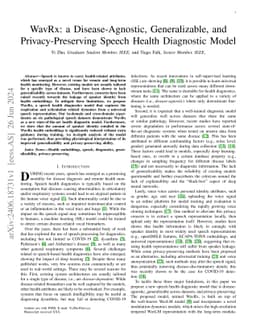 WavRx: a Disease-Agnostic, Generalizable, and Privacy-Preserving Speech
  Health Diagnostic Model
