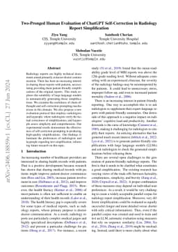 Two-Pronged Human Evaluation of ChatGPT Self-Correction in Radiology
  Report Simplification