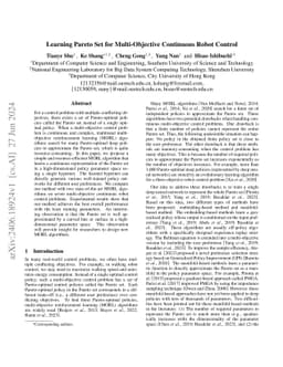 Learning Pareto Set for Multi-Objective Continuous Robot Control