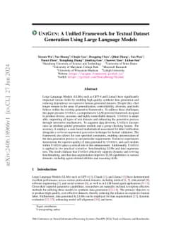 UniGen: A Unified Framework for Textual Dataset Generation Using Large
  Language Models