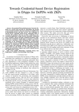 Towards Credential-based Device Registration in DApps for DePINs with
  ZKPs