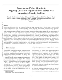 Contrastive Policy Gradient: Aligning LLMs on sequence-level scores in a supervised-friendly fashion