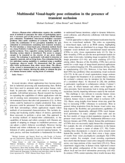 Multimodal Visual-haptic pose estimation in the presence of transient
  occlusion