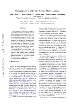 Changing Answer Order Can Decrease MMLU Accuracy