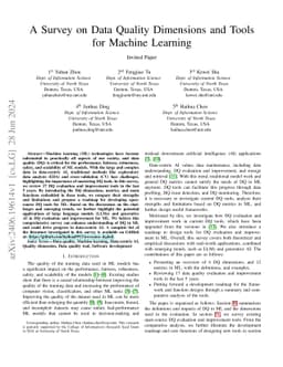 A Survey on Data Quality Dimensions and Tools for Machine Learning