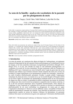 Le sens de la famille : analyse du vocabulaire de la parent{é} par les
  plongements de mots