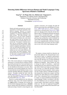 Detecting Subtle Differences between Human and Model Languages Using
  Spectrum of Relative Likelihood