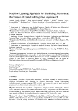 A Machine Learning Approach for Identifying Anatomical Biomarkers of
  Early Mild Cognitive Impairment