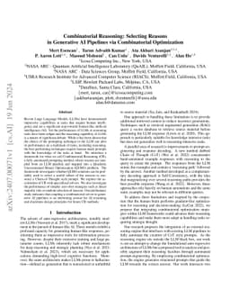 Combinatorial Reasoning: Selecting Reasons in Generative AI Pipelines
  via Combinatorial Optimization