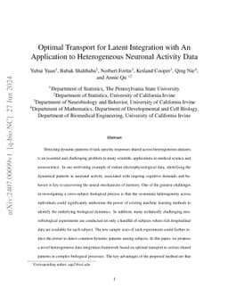 Optimal Transport for Latent Integration with An Application to
  Heterogeneous Neuronal Activity Data