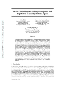 On the Complexity of Learning to Cooperate with Populations of Socially
  Rational Agents