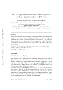 KHNNs: hypercomplex neural networks computations via Keras using
  TensorFlow and PyTorch