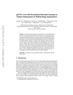 pFLFE: Cross-silo Personalized Federated Learning via Feature
  Enhancement on Medical Image Segmentation