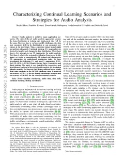 Characterizing Continual Learning Scenarios and Strategies for Audio
  Analysis