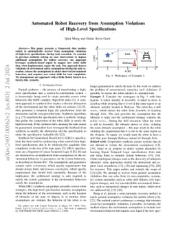 Automated Robot Recovery from Assumption Violations of High-Level
  Specifications