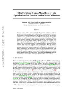 OfCaM: Global Human Mesh Recovery via Optimization-free Camera Motion
  Scale Calibration