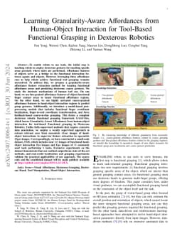 Learning Granularity-Aware Affordances from Human-Object Interaction for
  Tool-Based Functional Grasping in Dexterous Robotics